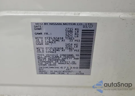 2017 Nissan Pathfinder S z USA, uszkodzony, nr VIN 5N1DR2MN3HC671340
